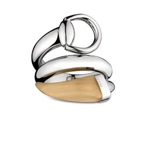 GUCCI Made In Italy Sterling Silver And White Horn Horsebit Ring